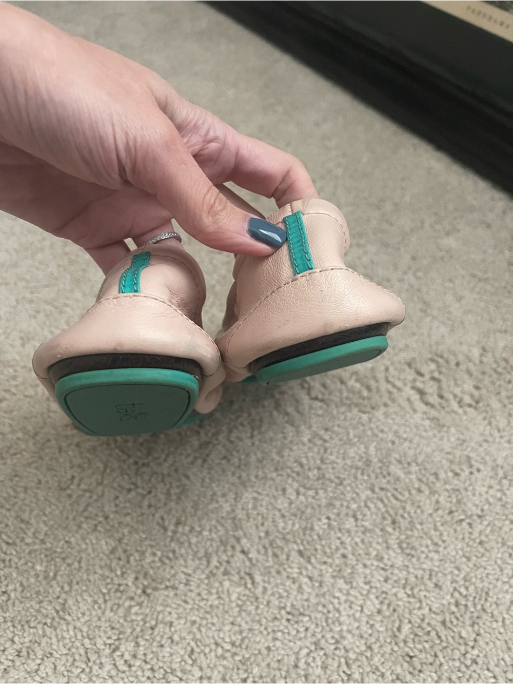 Tieks Ballet Flat in Blush Pink with Teal Heel Tab - Picture 4 of 5